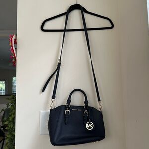 MK Michael Kors Blue and Gold Medium purse with crossbody straps and handles